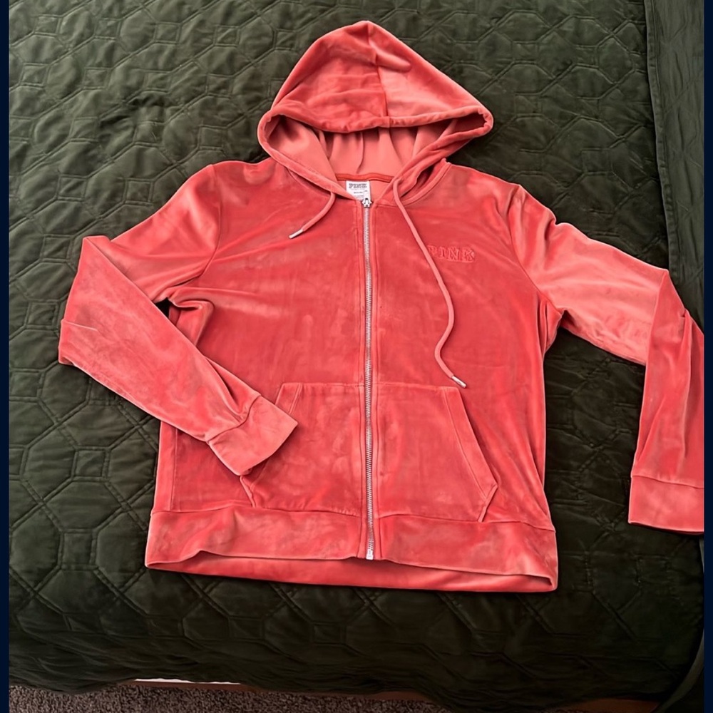 VS/ Pink Velour Zip Hoodie